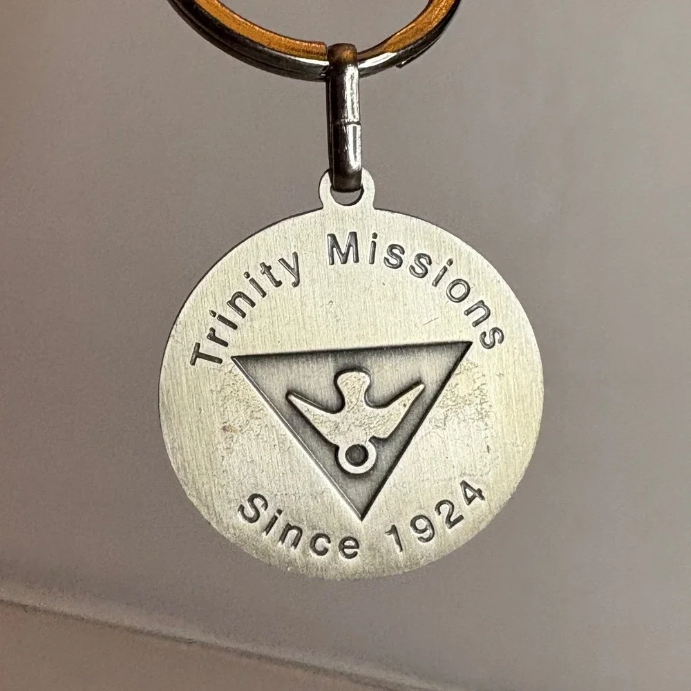 Our Lady of Lourdes Mary Pray For Us Trinity Missions Keychain Vintage Religious
